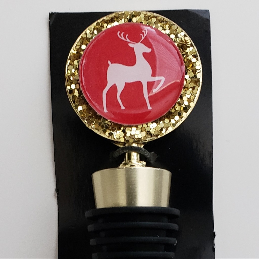 GLITTER GOLD REINDEER WINE STOPPER